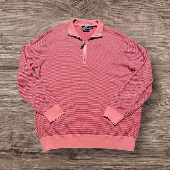 Vineyard Vines Thaxter Stripe Cashmere Blend Pink Quarter Zip Mens Size XL - Picture 1 of 5